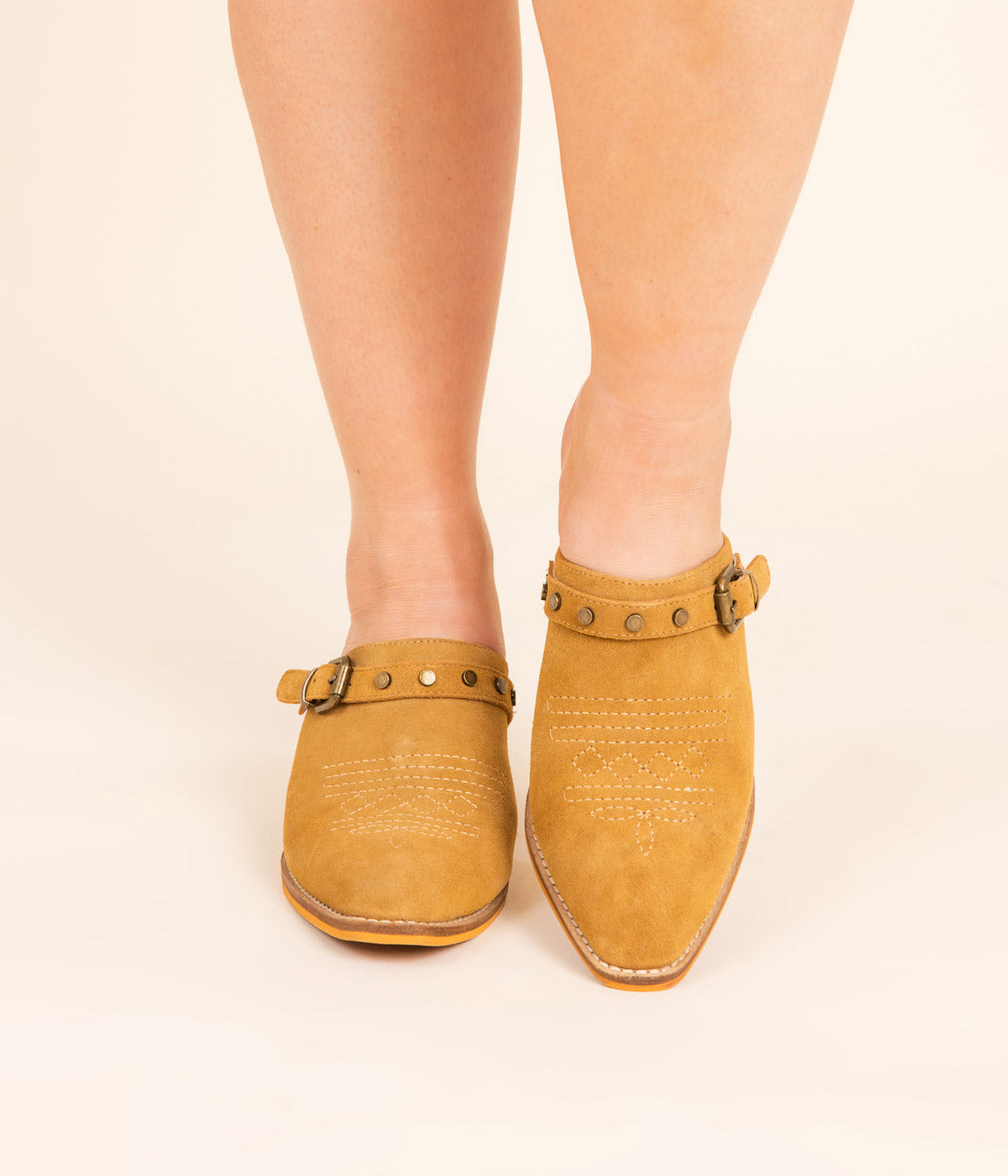 Drancy Western Mule In Tan Leather With Studded Harness Naughty Monkey